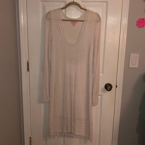 White long sleeved sweater dress